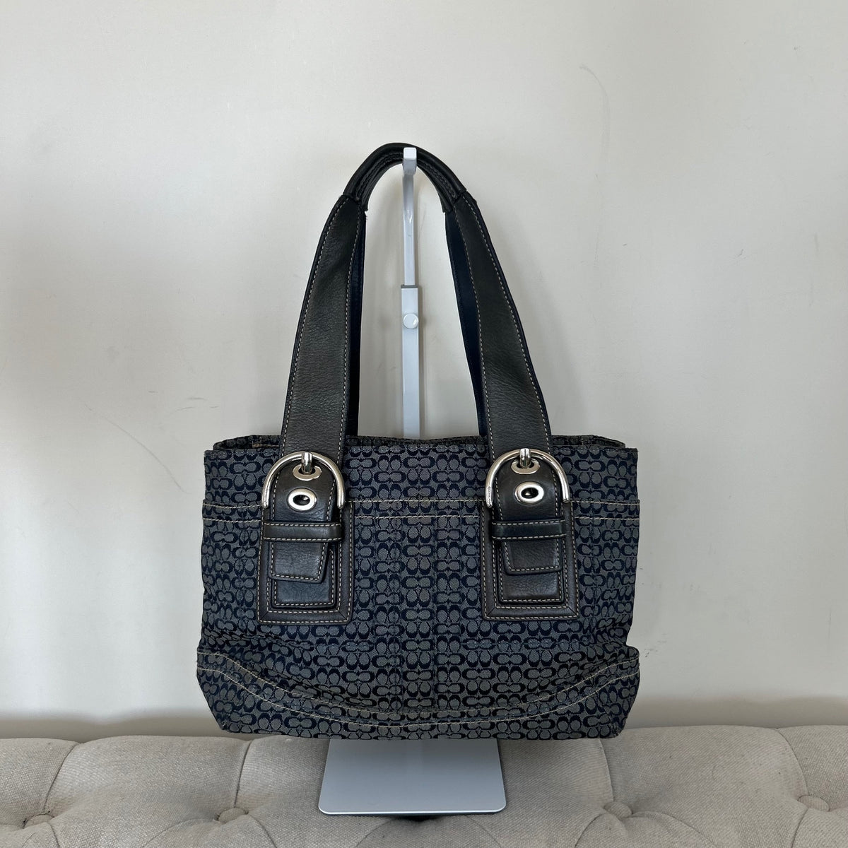Coach Blue Monogram Tote Shoulder Bag E0885-F12310