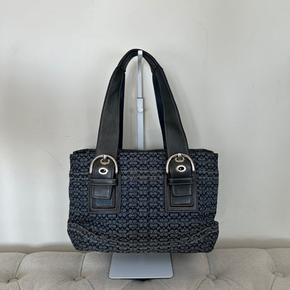 Coach Blue Monogram Tote Shoulder Bag E0885-F12310