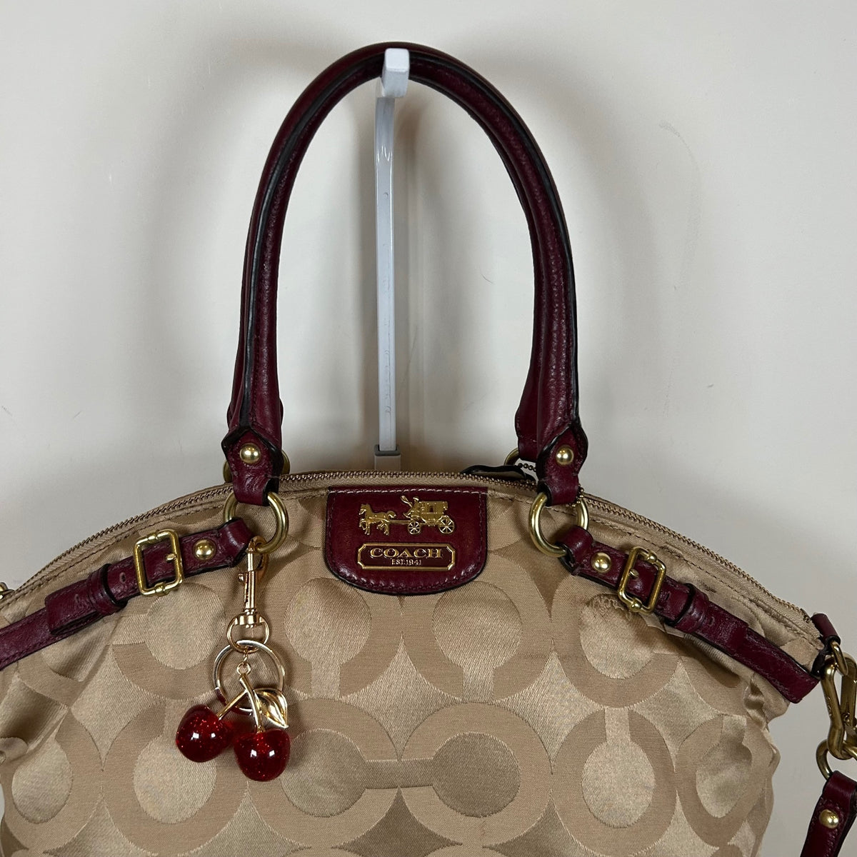 Coach Ashley Beige & Burgundy Large Convertible Shoulder Bag F1173-18648
