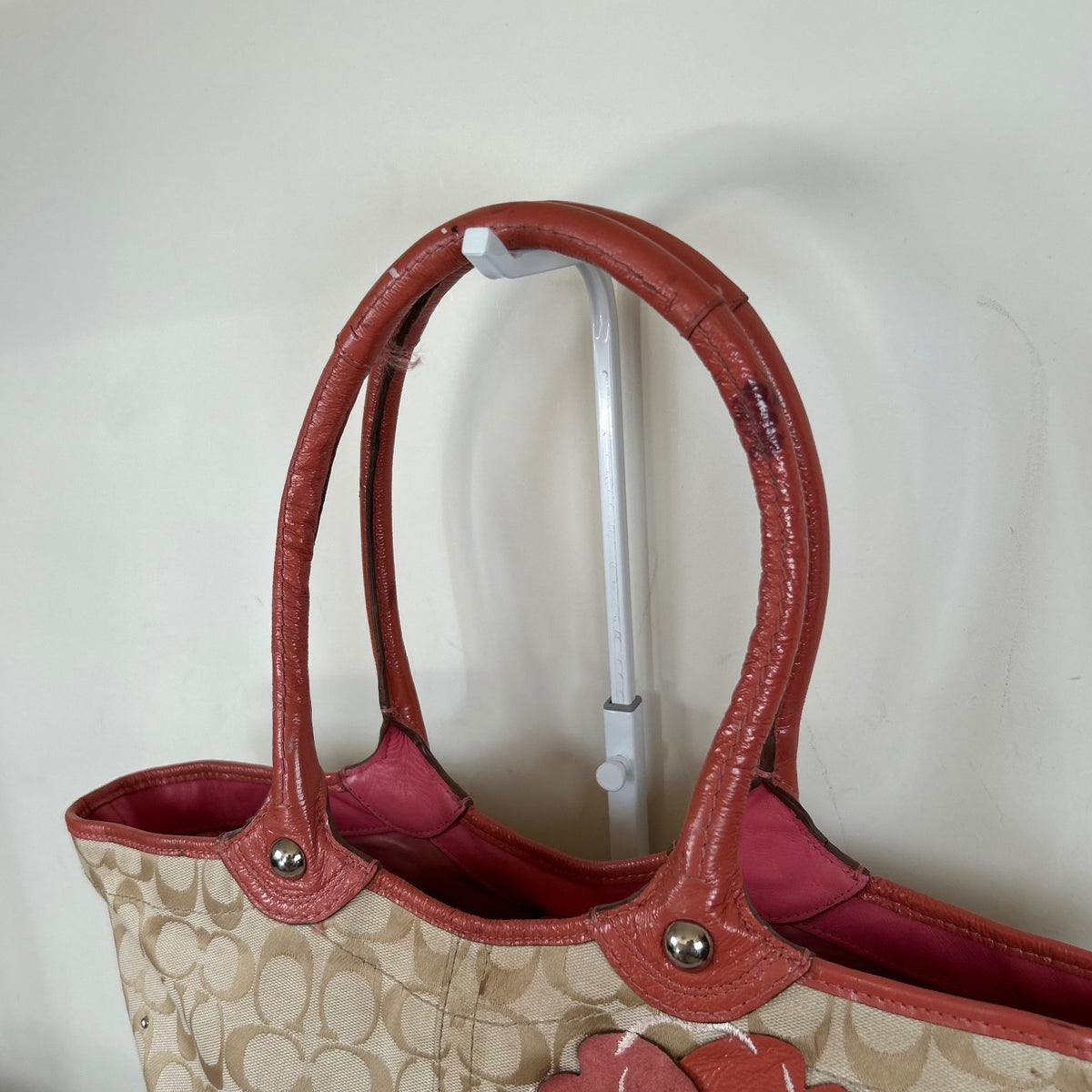 Coach Pink & Beige Floral Bleecker Tote Shoulder Bag M1073-F16276