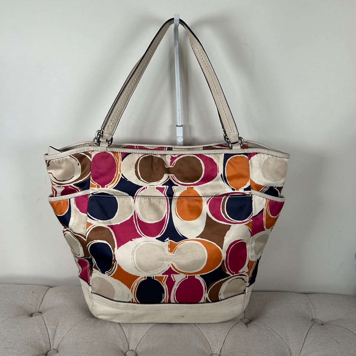 Coach Colourful Sateen Shoulder Tote Bag Leather Trim D1380-F23299