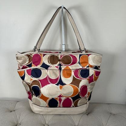 Coach Colourful Sateen Shoulder Tote Bag Leather Trim D1380-F23299
