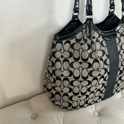 Coach Black Monogram Stripe Tote Shoulder Bag D1420-F2850