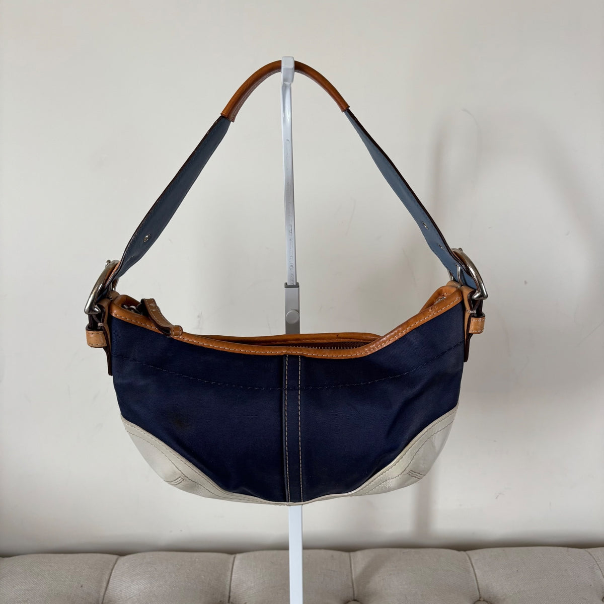 Coach Blue Denim Hobo Shoulder Bag White Leather Trim L3J-4431