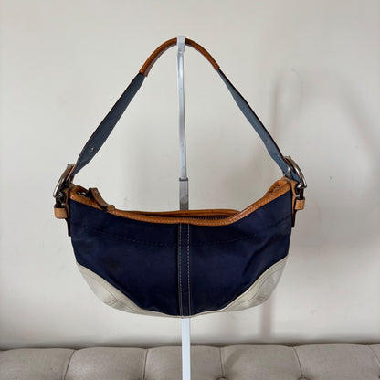 Coach Blue Denim Hobo Shoulder Bag White Leather Trim L3J-4431