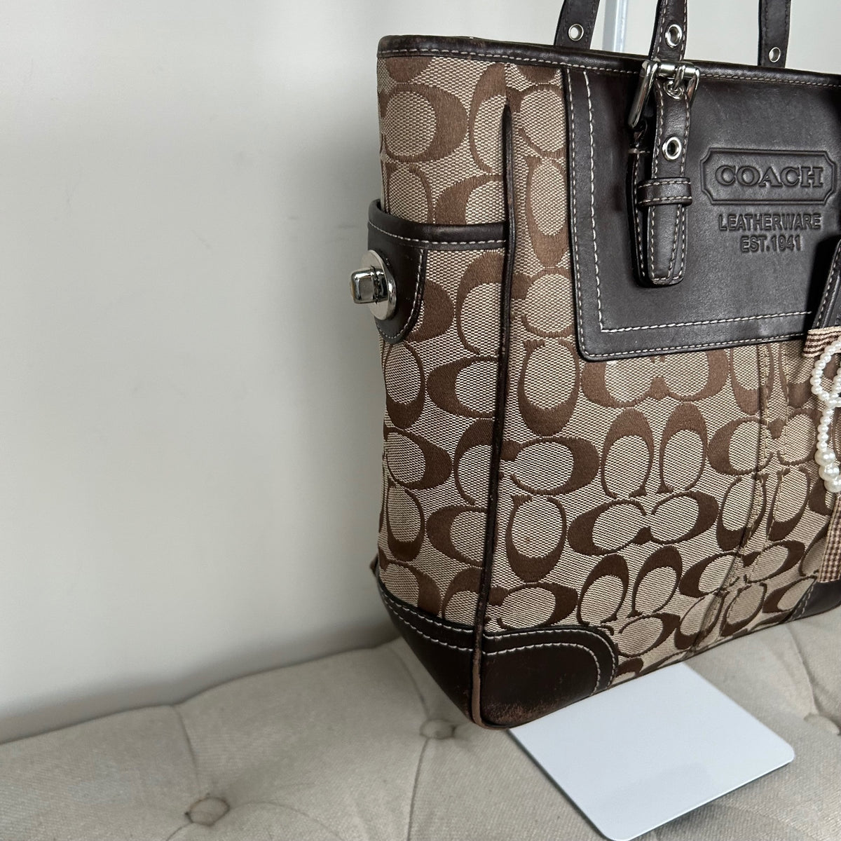 Coach Brown Signature Monogram Hampton Shoulder Bag B0860-F10659