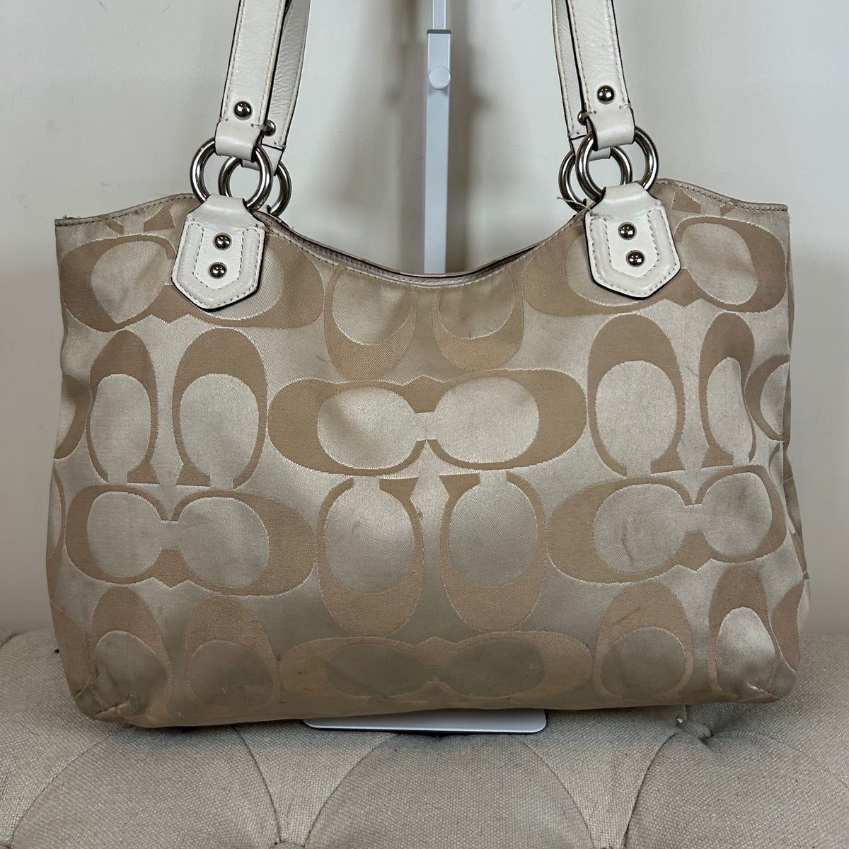 Coach Soho Large Beige Sateen Tote Shoulder Bag M1382-F25294