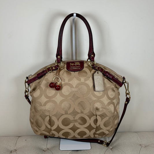Coach Ashley Beige & Burgundy Large Convertible Shoulder Bag F1173-18648
