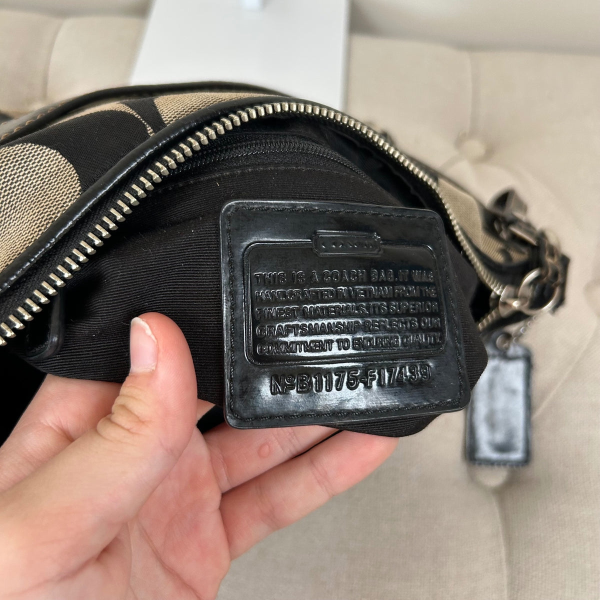 Coach Black Monogram Signature Stripe Mini Shoulder Bag B1175-F17439