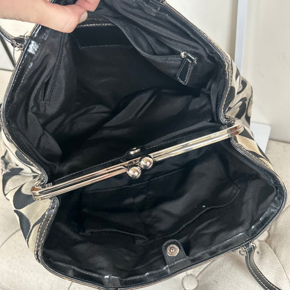 Coach Black Monogram Kisslock Middle 3 Compartment Shoulder Bag F1273-F19190