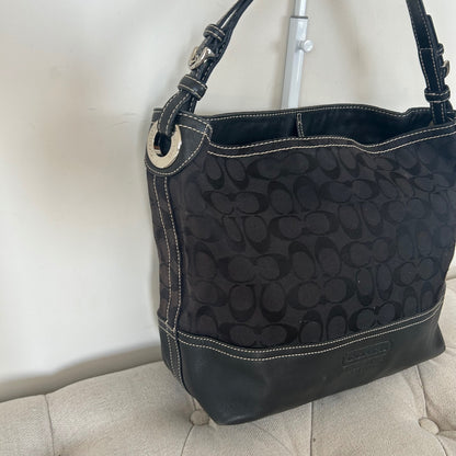 Coach Black Monogram & Leather Shoulder Bag C063-2156