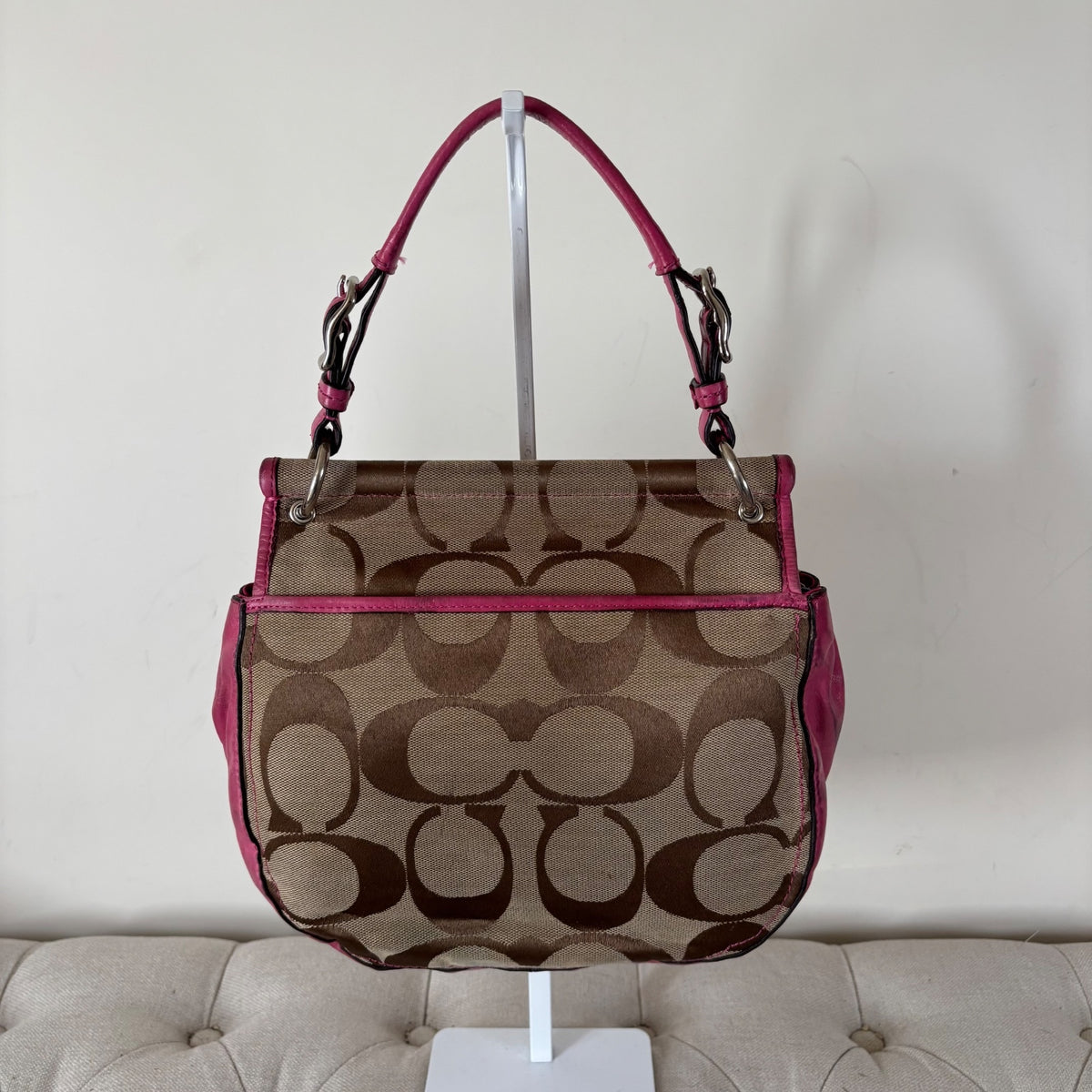 Coach Legacy Pink Leather & Beige Monogram Handbag E1276-19034