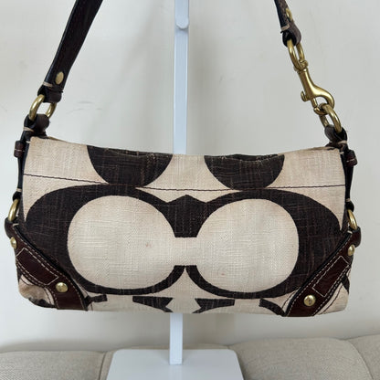 Rare Coach Beige & Brown Linen Carly Shoulder Bag A0773-10793