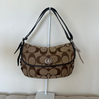 Coach Signature Monogram Turnlock Shoulder Bag Brown E1026-F15171