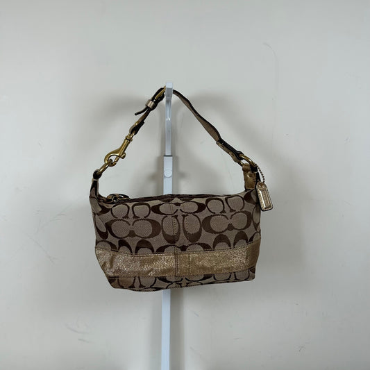 Coach Beige Monogram & Gold Stripe Mini Clutch Shoulder Bag F0768-40757