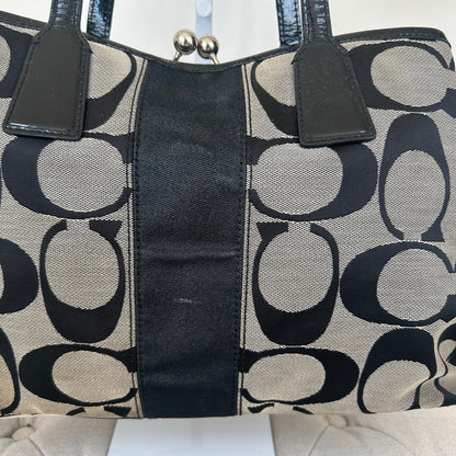 Coach Black Signature Monogram 3 Compartment Shoulder Bag Kisslock H0969-F13533
