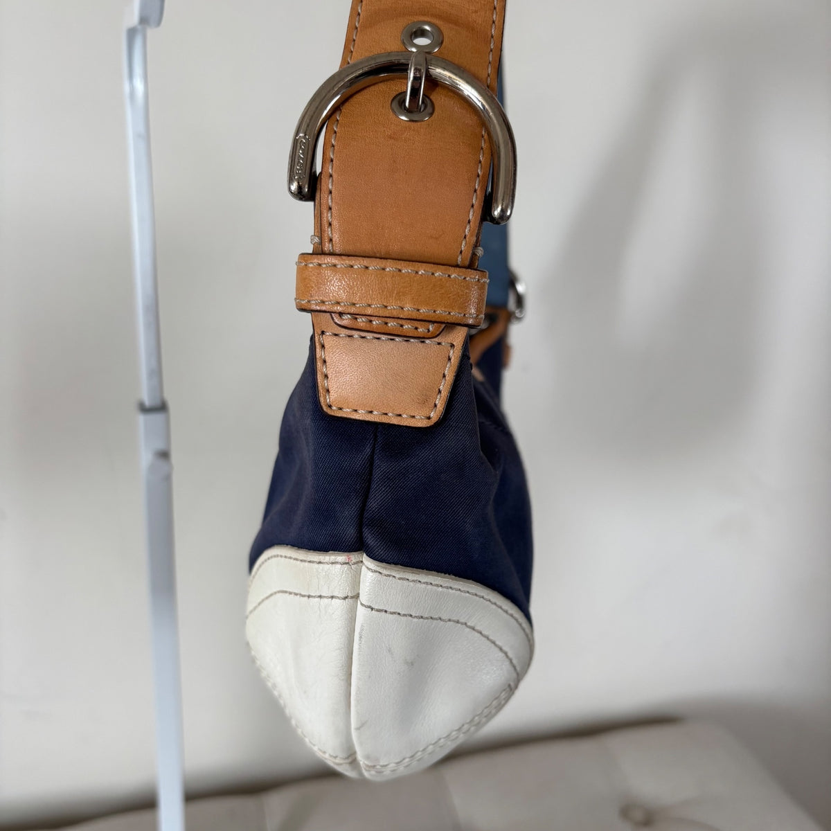 Coach Blue Denim Hobo Shoulder Bag White Leather Trim L3J-4431