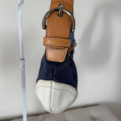 Coach Blue Denim Hobo Shoulder Bag White Leather Trim L3J-4431
