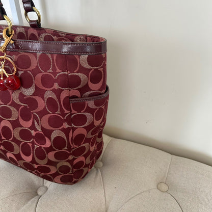 Coach Hamptons Burgundy and Gold Monogram Shoulder Tote Bag H1149-F18107