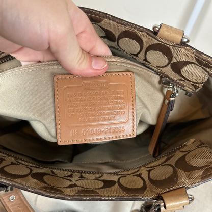 Coach Brown Monogram Tote Shoulder Bag with Leather Detail D1049-F15664