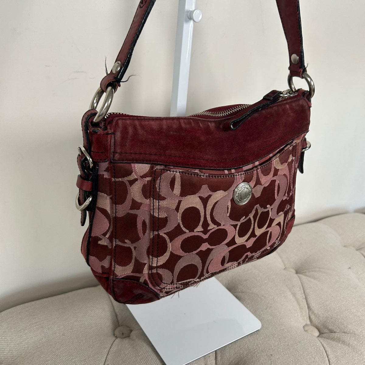 Coach Burgundy Optic Monogram Shoulder Bag D04J-7035