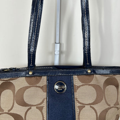 Coach Beige Signature Monogram Navy Stripe Tote Shoulder Bag E1320-F21950