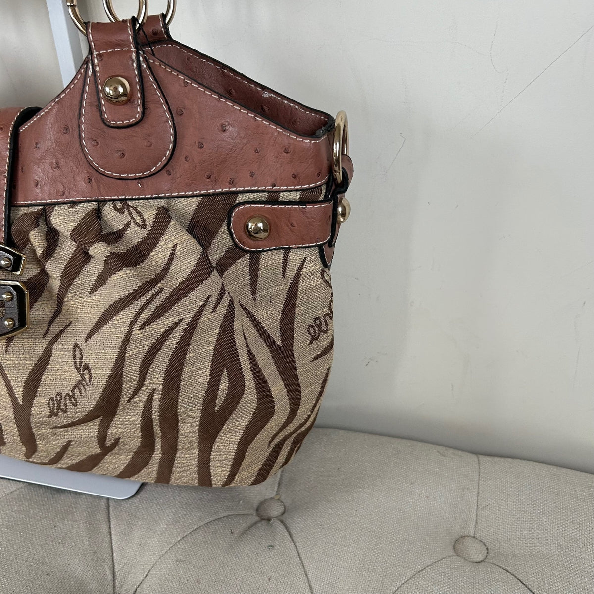 RARE Vintage Guess Brown Zebra Print Large Handbag