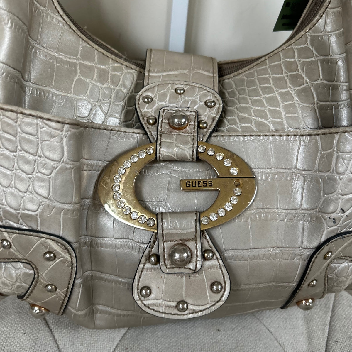 Vintage Y2K Guess Silver Snakeskin Patent Leather Hobo Shoulder Bag