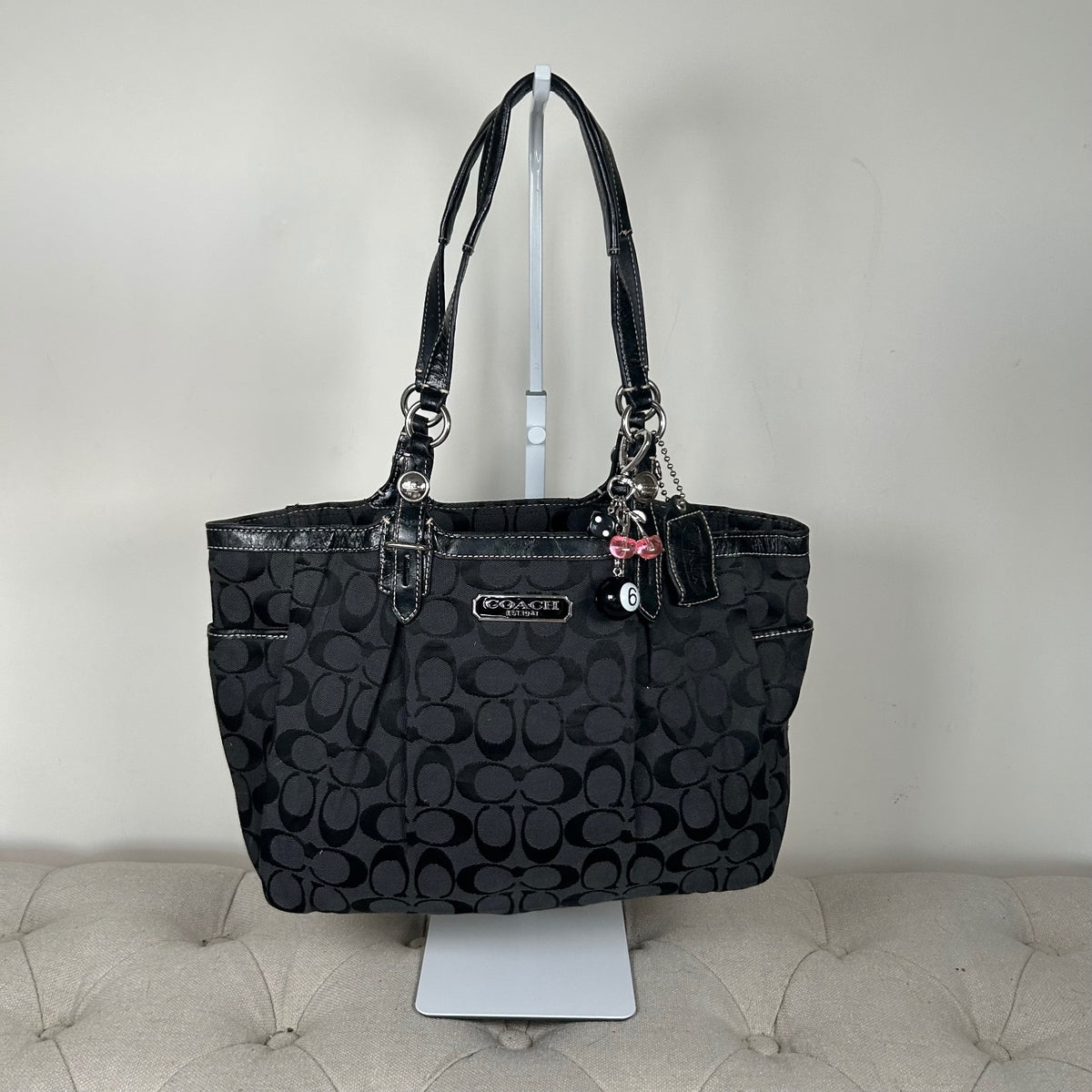 Coach Black Signature Monogram Jacquard East/West Tote Shoulder Bag C1076-F15146