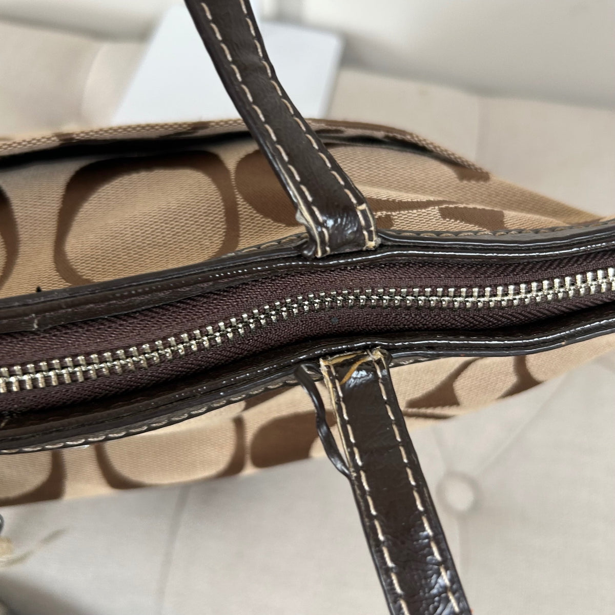 Coach Brown Signature Monogram Stripe Tote Shoulder Bag J1205-F19046