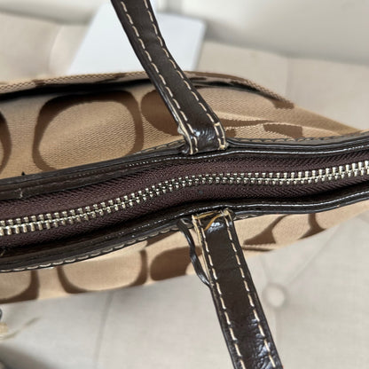 Coach Brown Signature Monogram Stripe Tote Shoulder Bag J1205-F19046