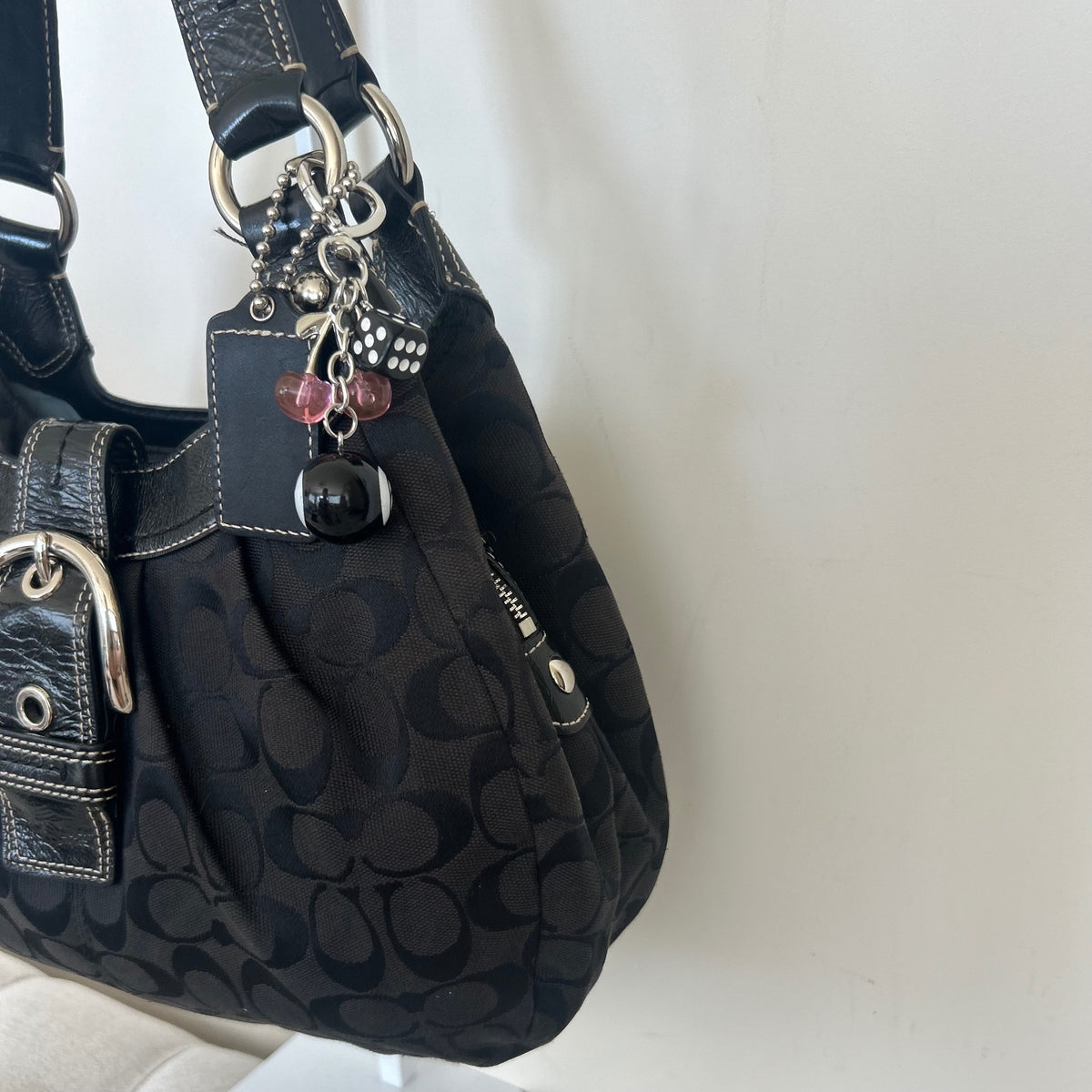 Coach Black Signature Monogram 3 Compartment Shoulder Bag K1020-F15514