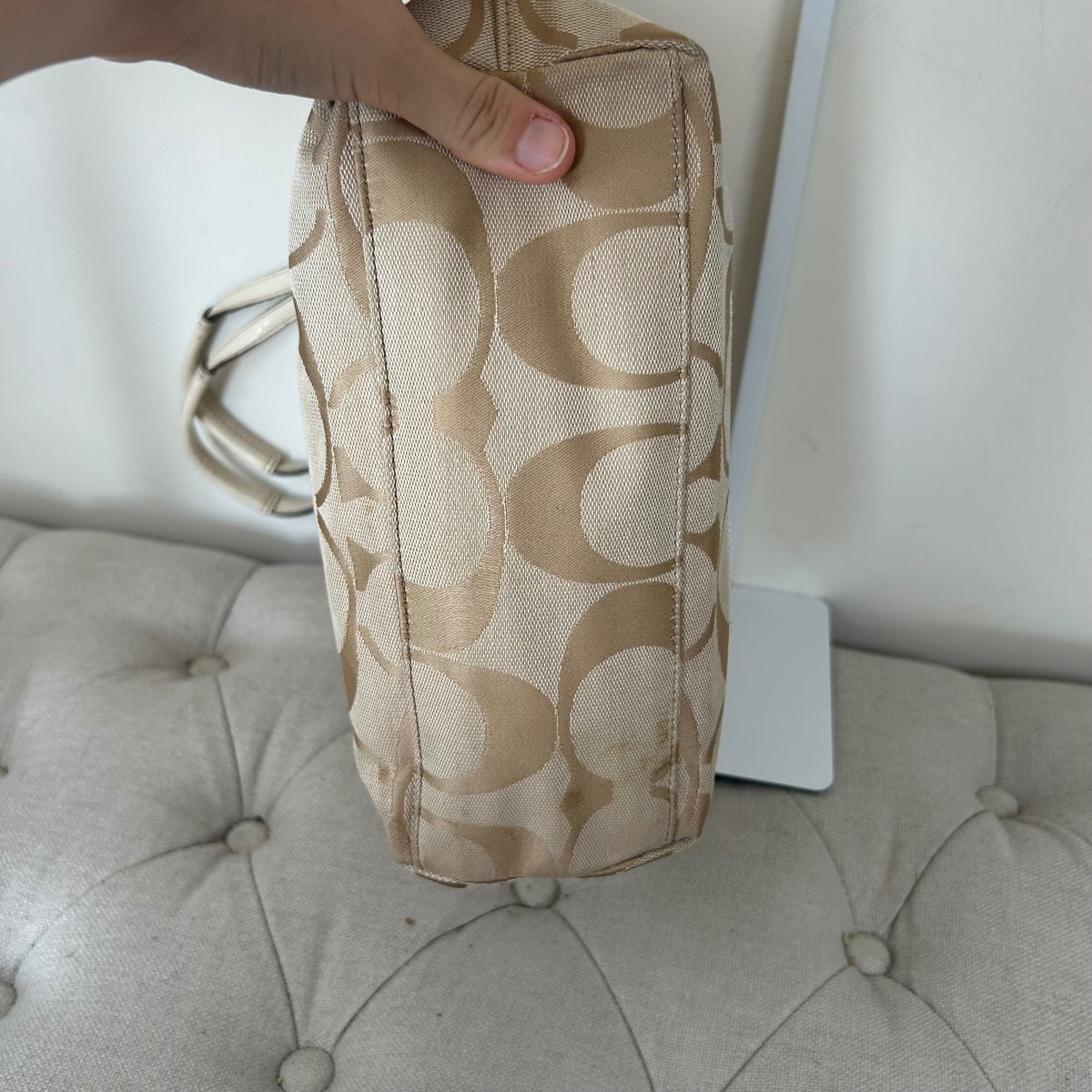 Coach Beige Signature Stripe Tote Shoulder Bag A1276-F19046