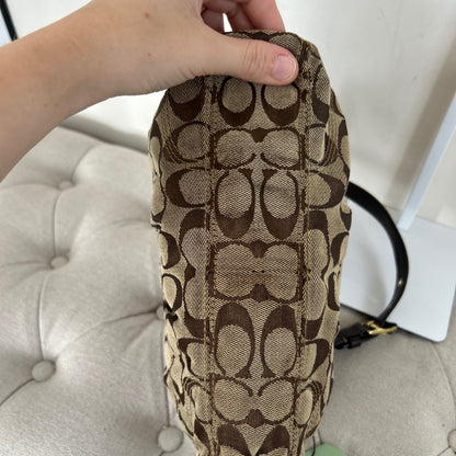 Coach Brown Signature Pleated Canvas Hobo Shoulder Bag H0894-12918
