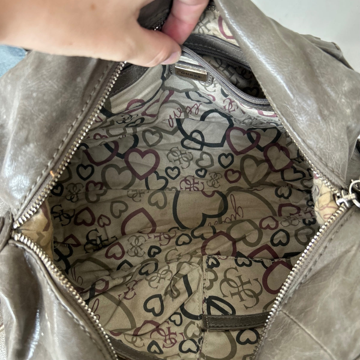 Guess Grey Laced Leather Handbag Shoulder Bag
