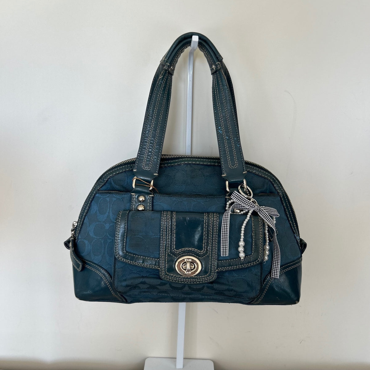 Coach Hampton Turnlock Blue Signature Monogram Shoulder Bag J0993-F13977
