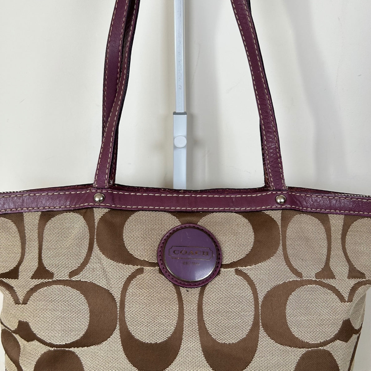 Coach Signature Monogram Purple Stripe Tote Shoulder Bag E1020-F15112