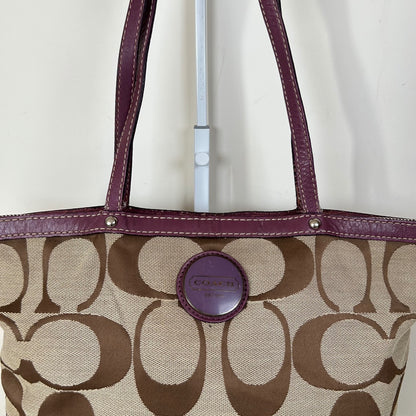 Coach Signature Monogram Purple Stripe Tote Shoulder Bag E1020-F15112