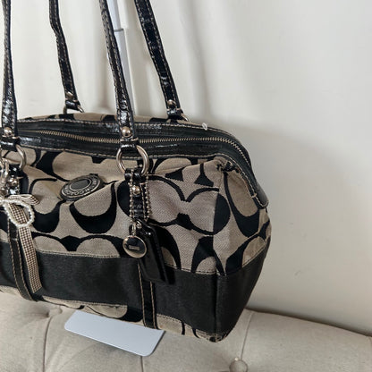 Coach Black Signature Monogram Stripe Tote Shoulder Bag G1220-F19563
