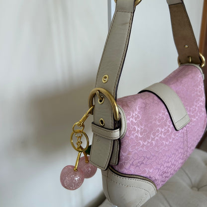 RARE Coach Soho Baby Pink Signature Monogram White Leather Shoulder Bag H04J-1457