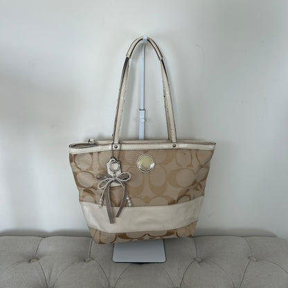 Coach Beige Signature Stripe Tote Shoulder Bag A1276-F19046