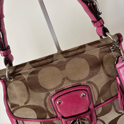 Coach Legacy Pink Leather & Beige Monogram Handbag E1276-19034