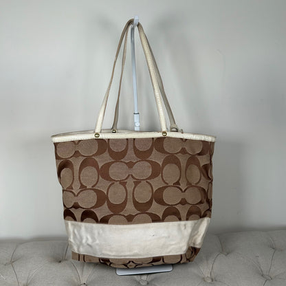 Coach Beige Signature Stripe Canvas Tote Shoulder Bag J0668-10125