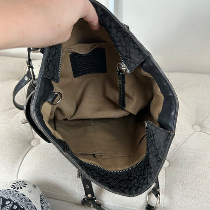 Coach Black Signature Monogram East West Shoulder Tote Bag F0849-F12344