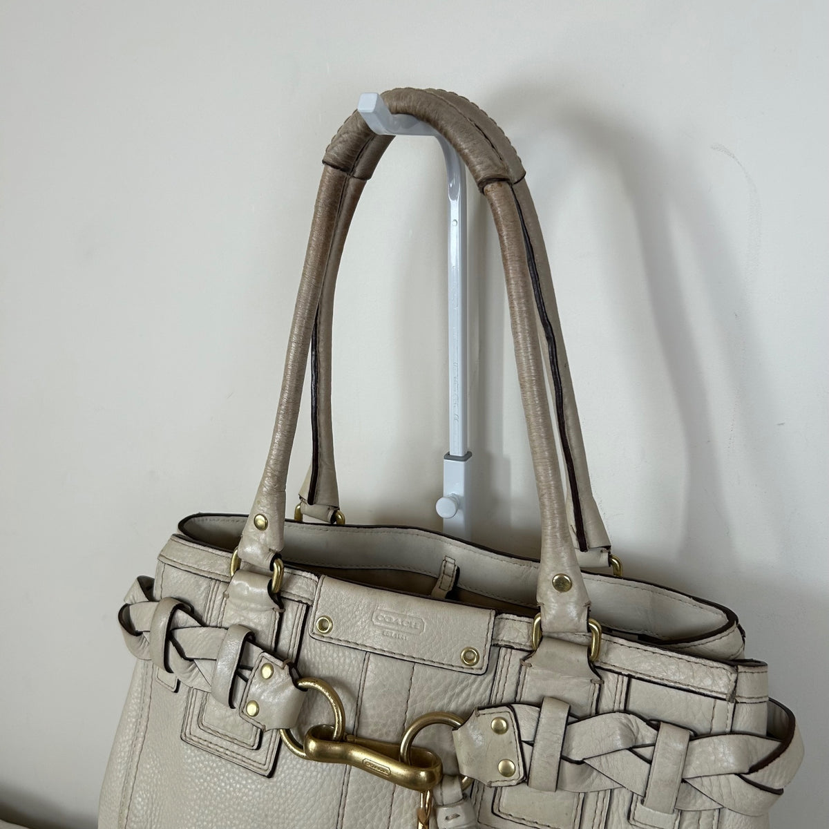 Coach Hampton Beige Pebbled Leather Shoulder Bag J0693-10530