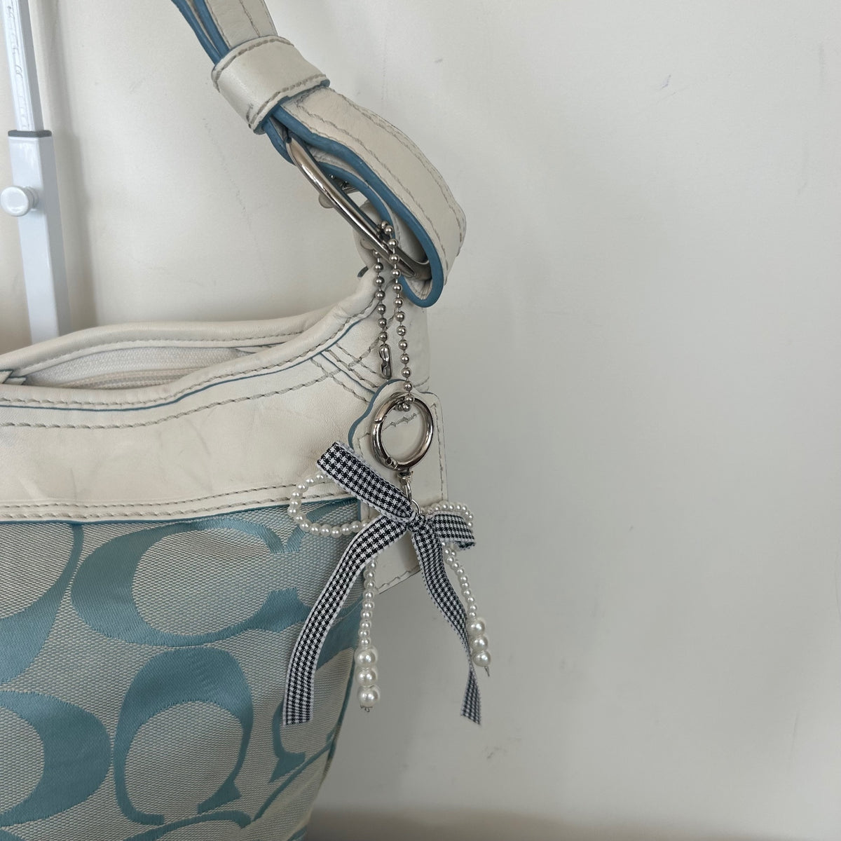 Coach Baby Blue Monogram Canvas Bucket Shoulder Bag M0849-F13358