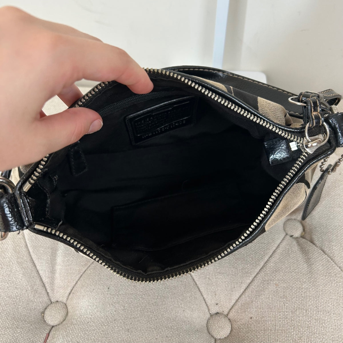 Coach Black Monogram Signature Stripe Mini Shoulder Bag B1175-F17439