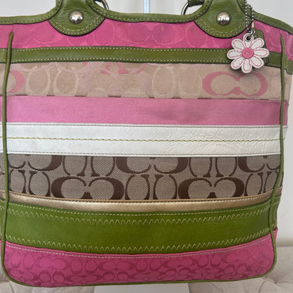 Coach Bleeker Green and Pink Signature Patchwork Tote Bag with Daisy Charm M0998-F14726