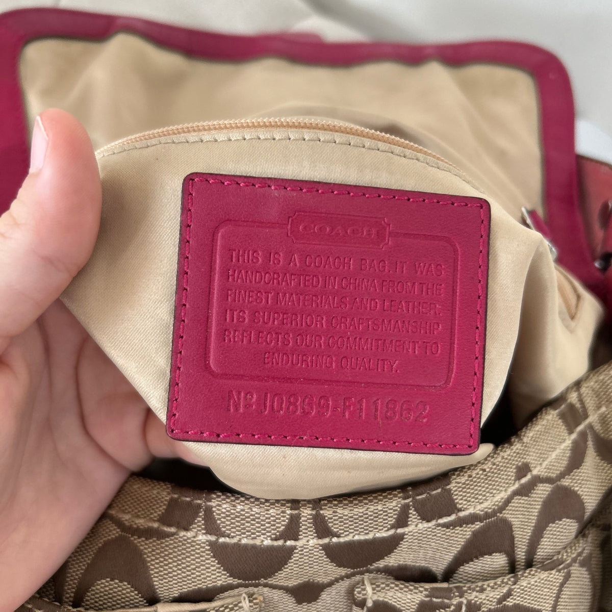 Coach Brown Monogram Soho Shoulder Bag with Pink Plaited Strap J0869-F11862