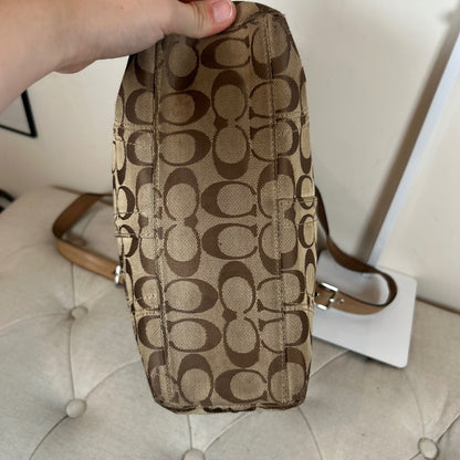 Coach Brown Monogram Tote Shoulder Bag with Leather Detail D1049-F15664
